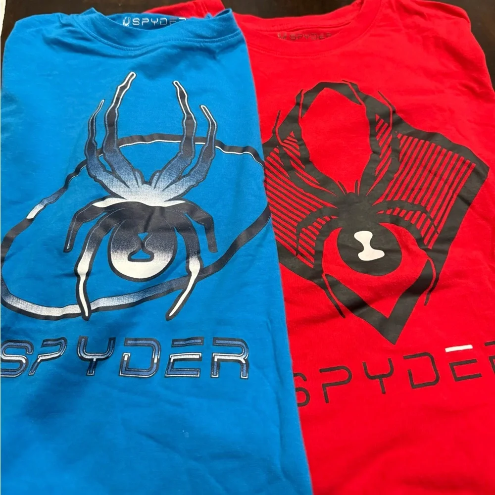 2-Piece Bundle Spyder Red and Blue Spider Graphic Tees Size S - Picture 1 of 8